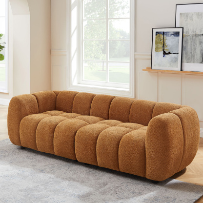 VANOMi 89" Oversized Loveseat Sofa 2/3/4-Seat Waffle Boucle Upholstered Couch Curry