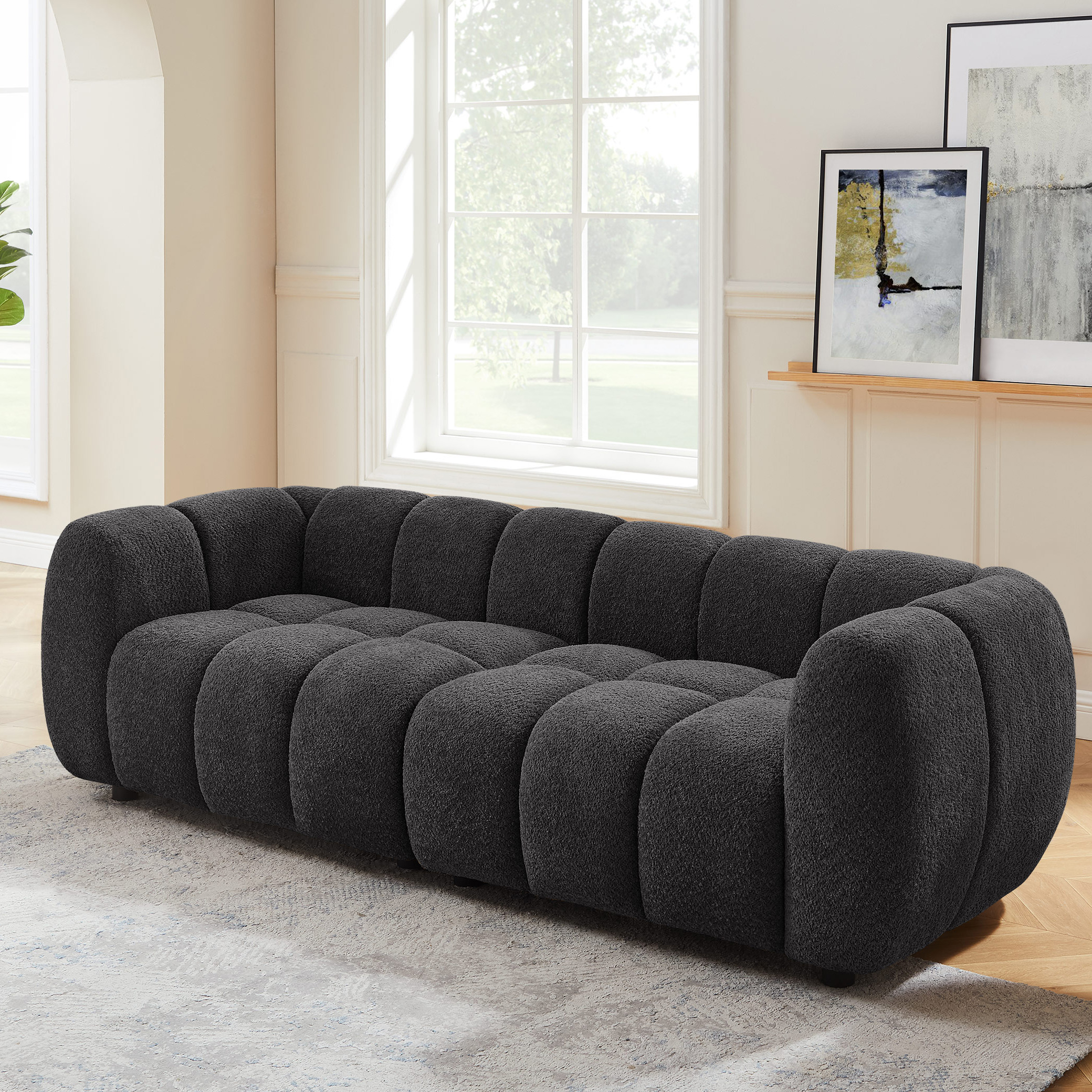 VANOMi 89" Oversized Loveseat Sofa 2/3/4-Seat Waffle Boucle Upholstered Couch Grey