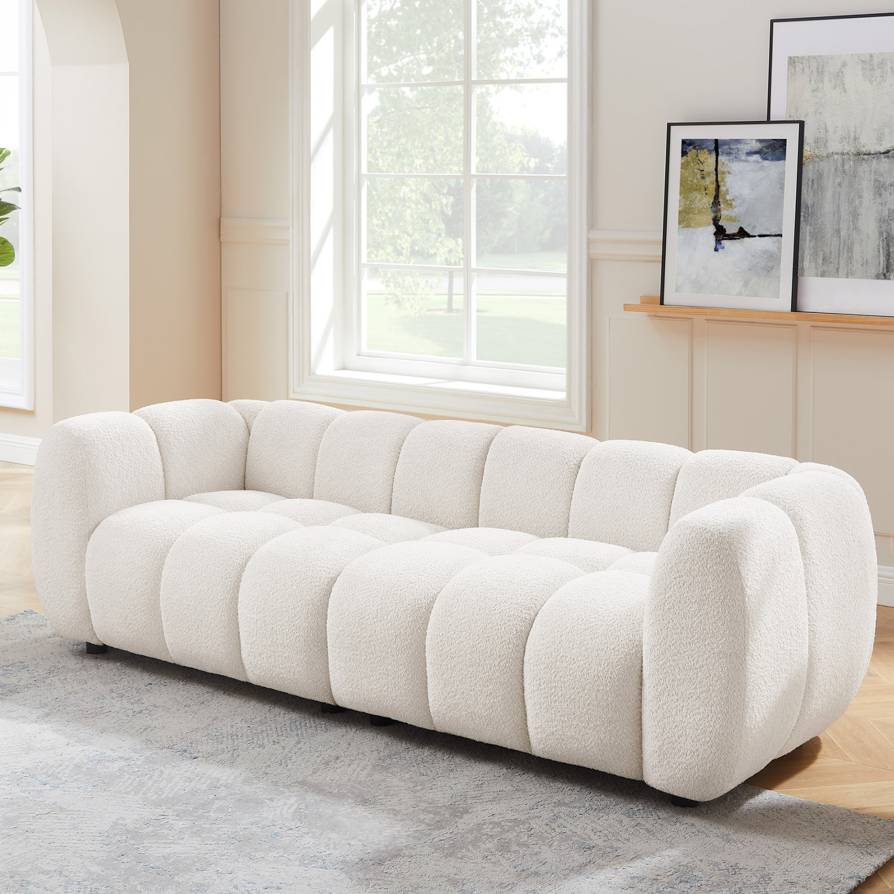 VANOMi 89" Oversized Loveseat Sofa 2/3/4-Seat Waffle Boucle Upholstered Couch White