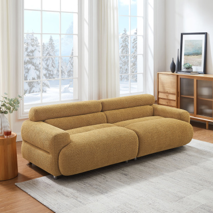 VANOMi 89'' Oversized Cloud Loveseat Sofa Deep Seating Boucle Couch for Living Room Curry