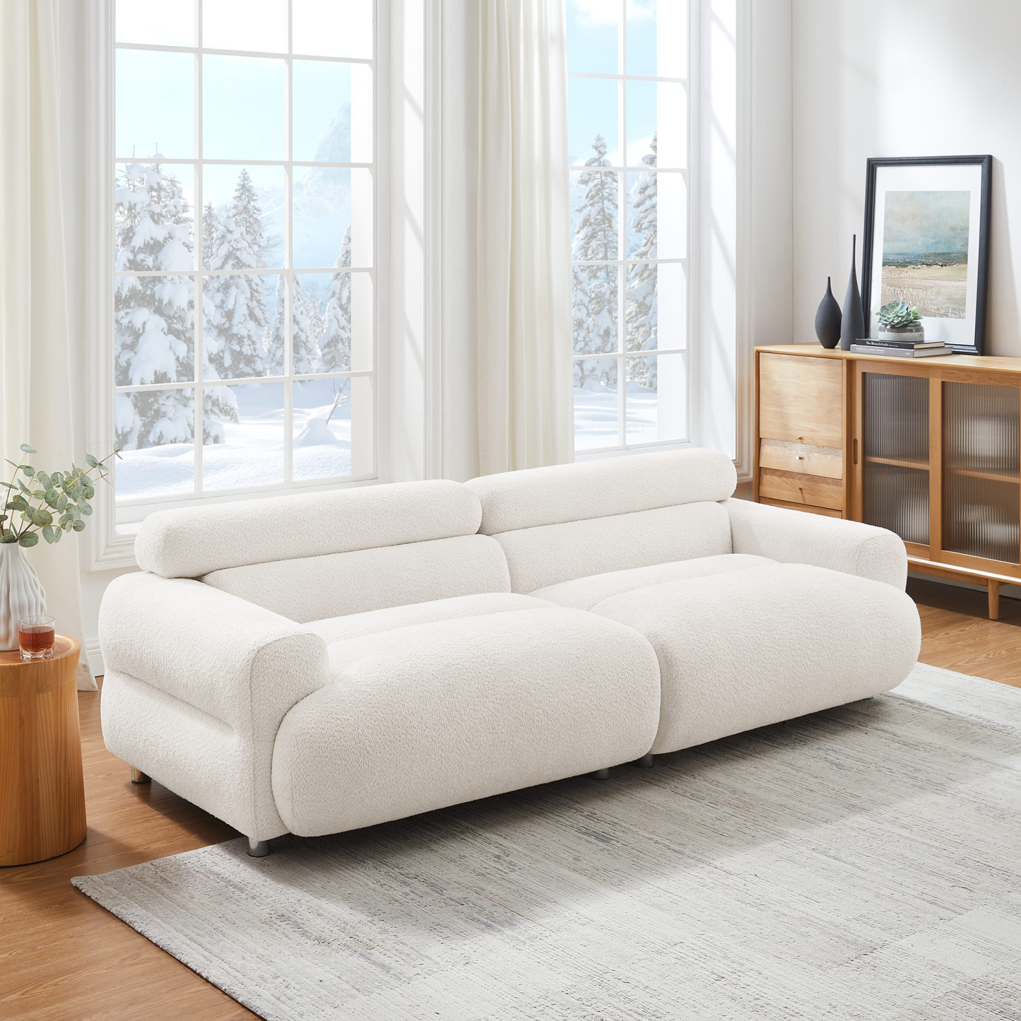 VANOMi 89'' Oversized Cloud Loveseat Sofa Deep Seating Boucle Couch for Living Room White
