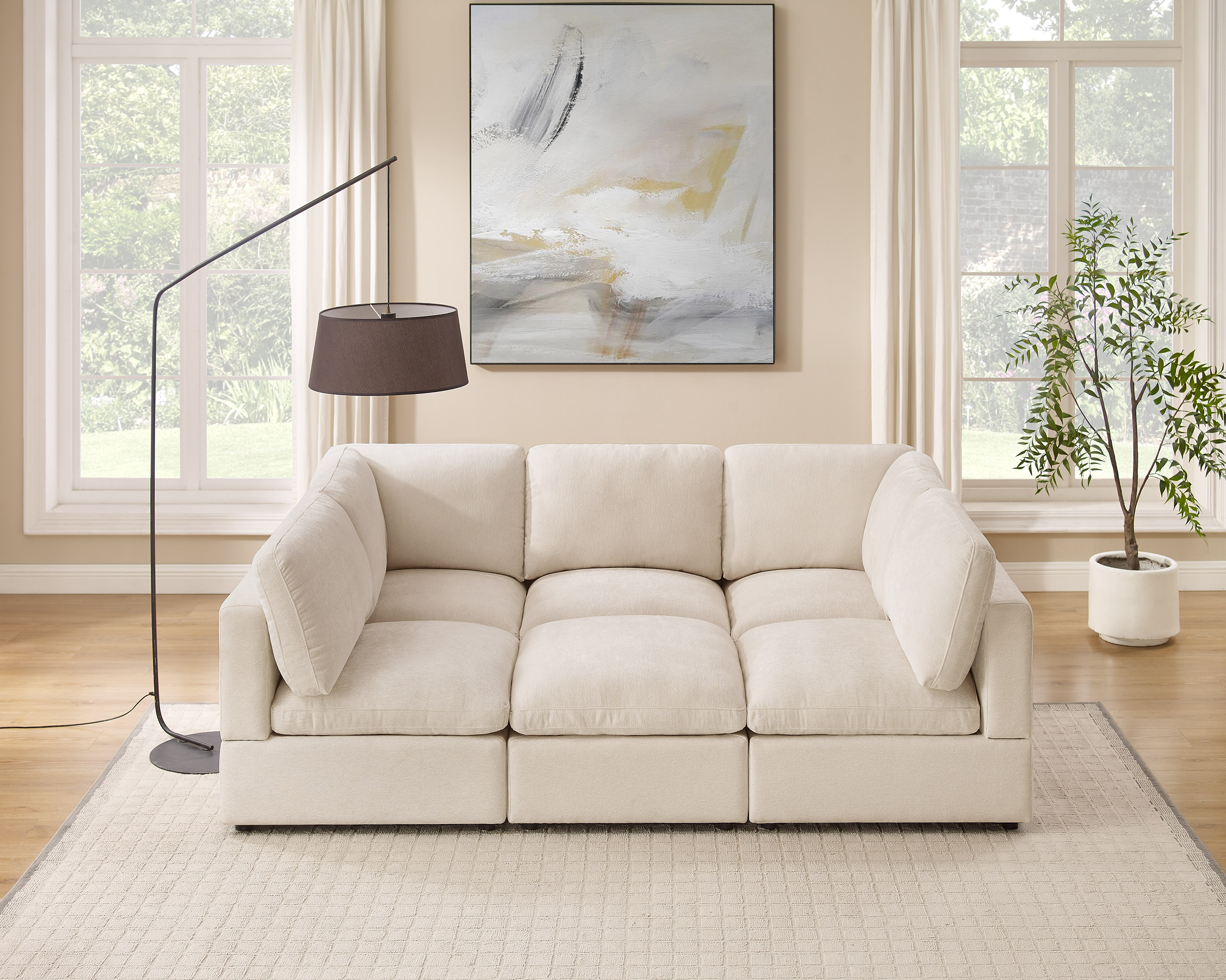 90'' U Shaped 6 Seat Chenille Modular Sofa with Ottomans for Living Room - VANOMi