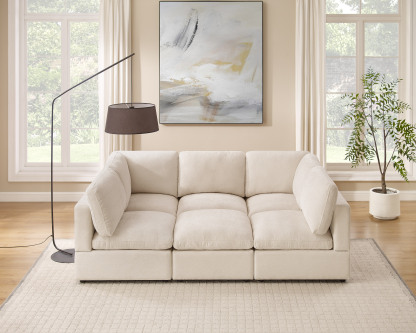 90'' U Shaped 6 Seat Chenille Modular Sofa with Ottomans for Living Room - VANOMi