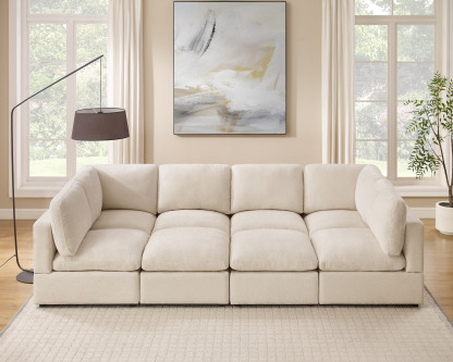 120'' U Shaped 8 Seat Beige Chenille Modular Sofa with Ottomans for Living Room - VANOMi