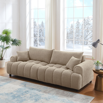 VANOMi 91'' Boucle Love Sofa 2/3/4 Seater Living Room Couch Camel