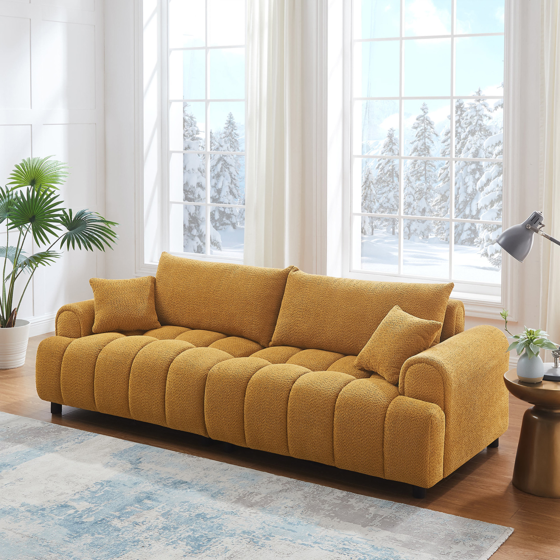 VANOMi 91'' Boucle Love Sofa 2/3/4 Seater Living Room Couch Curry