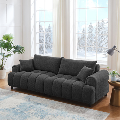 VANOMi 91'' Boucle Love Sofa 2/3/4 Seater Living Room Couch Dark Grey