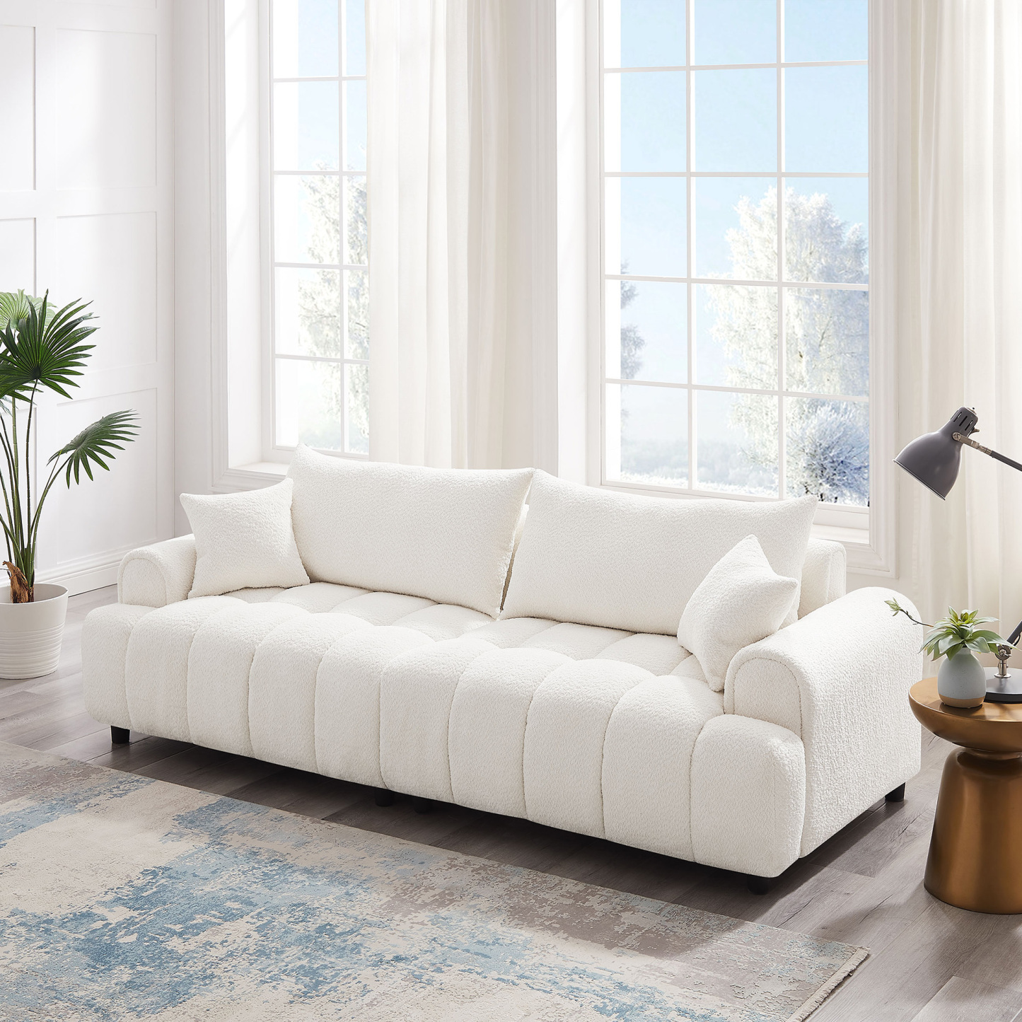 VANOMi 91'' Boucle Love Sofa 2/3/4 Seater Living Room Couch White