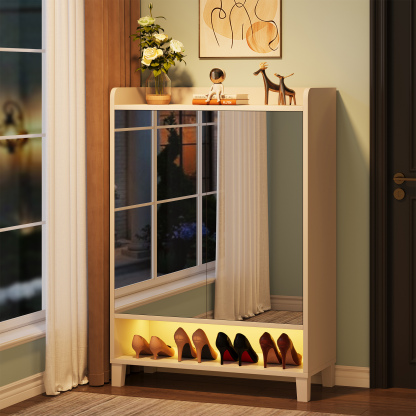 45.67'' H Shoe Cabinet with Mirrored Door & LED for Entryway, Hallway