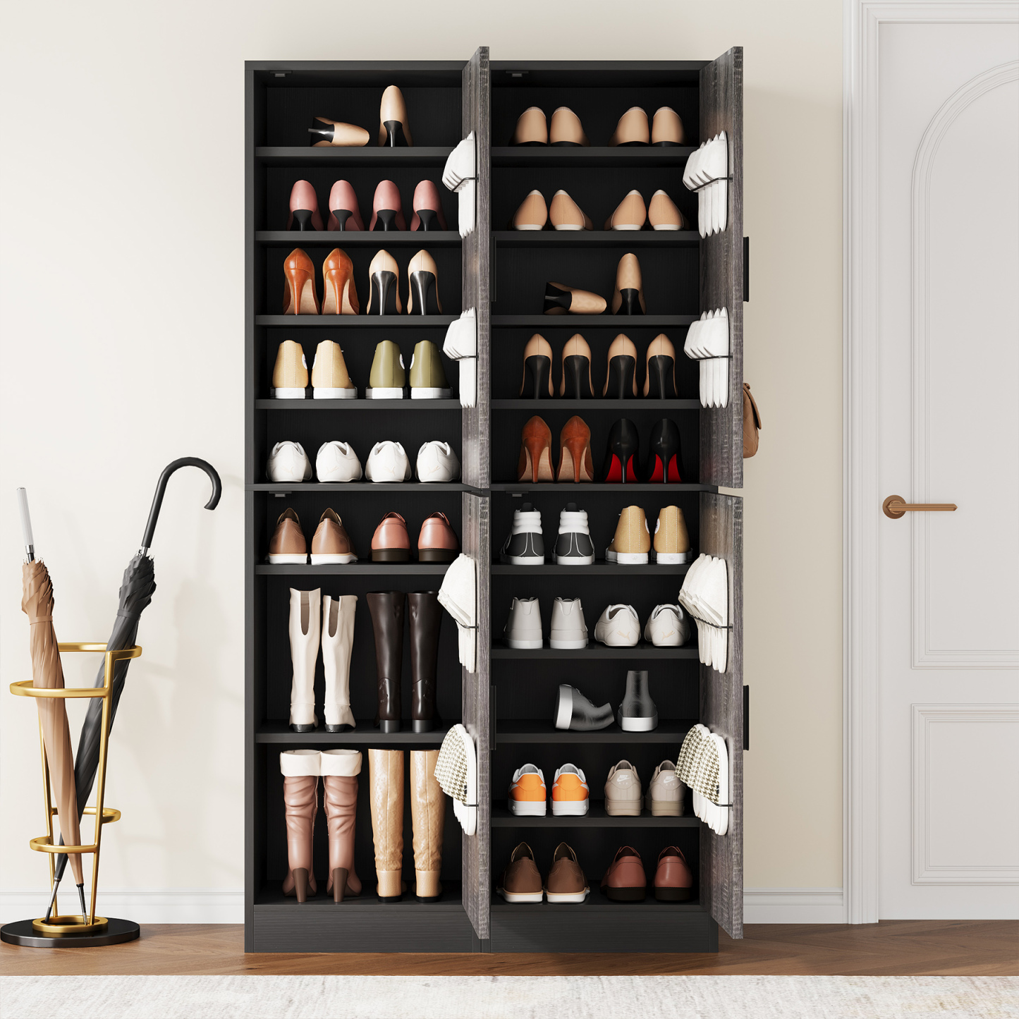 71'' Shoe Cabinet with Slipper Rack & Adjustable Shelves for Entryway