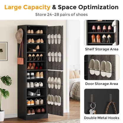 71'' Shoe Cabinet with Slipper Rack & Adjustable Shelves for Entryway