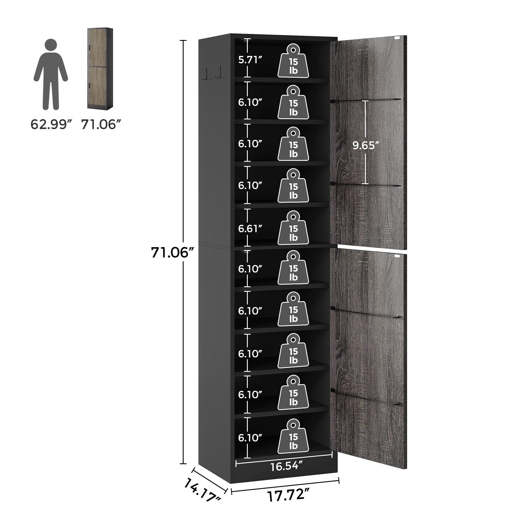 71'' Shoe Cabinet with Slipper Rack & Adjustable Shelves for Entryway