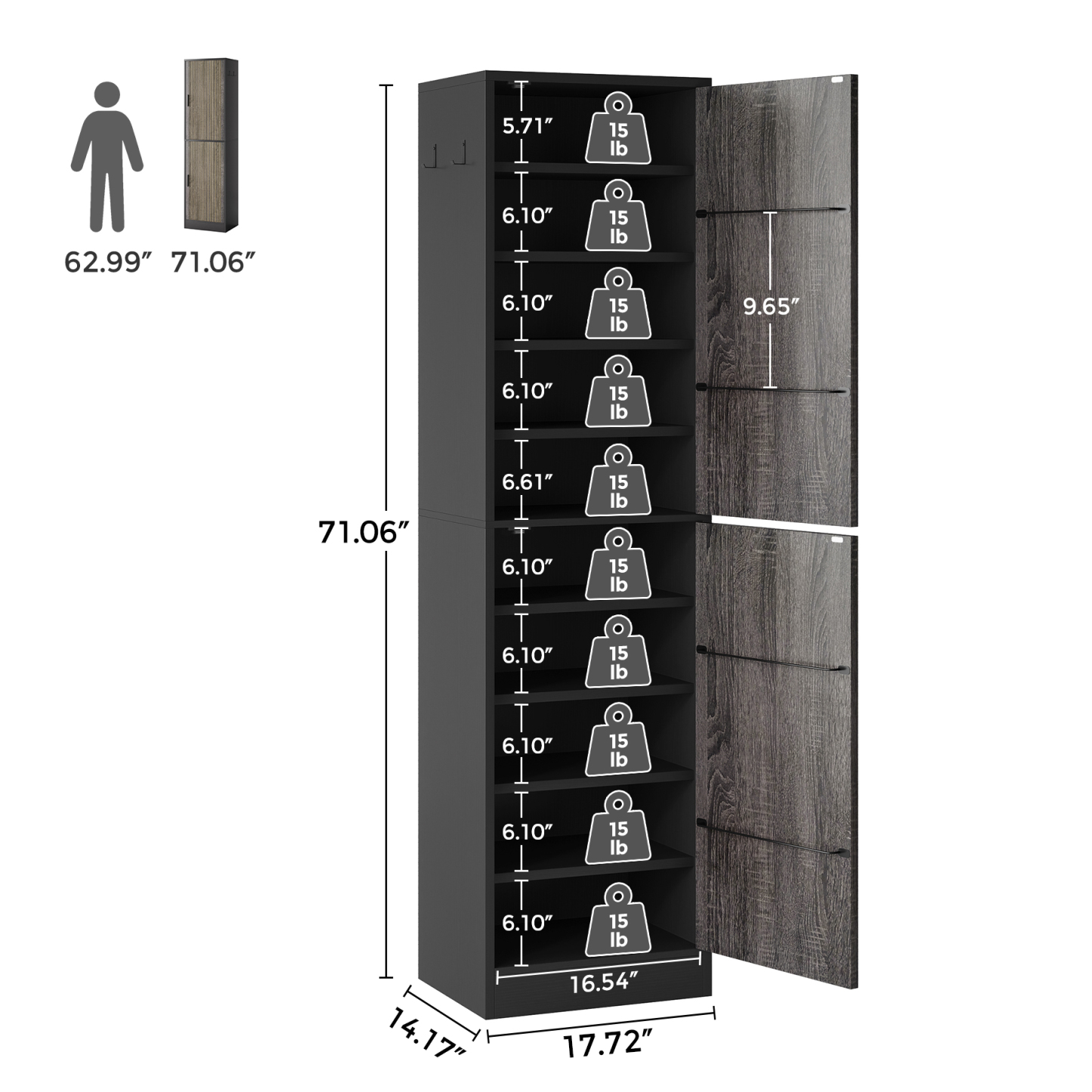 71'' Shoe Cabinet with Slipper Rack & Adjustable Shelves for Entryway