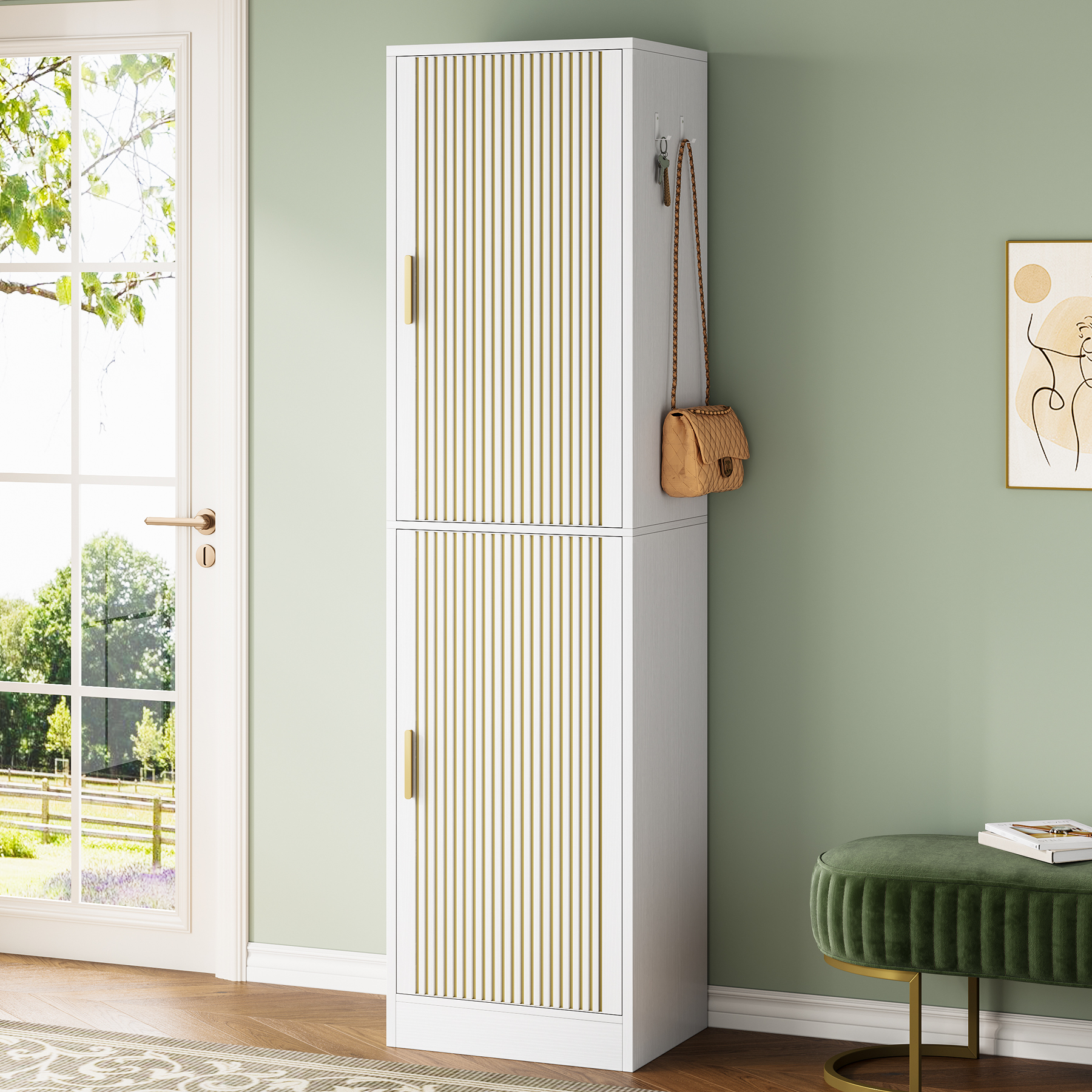 71'' Shoe Cabinet with Slipper Rack & Adjustable Shelves for Entryway