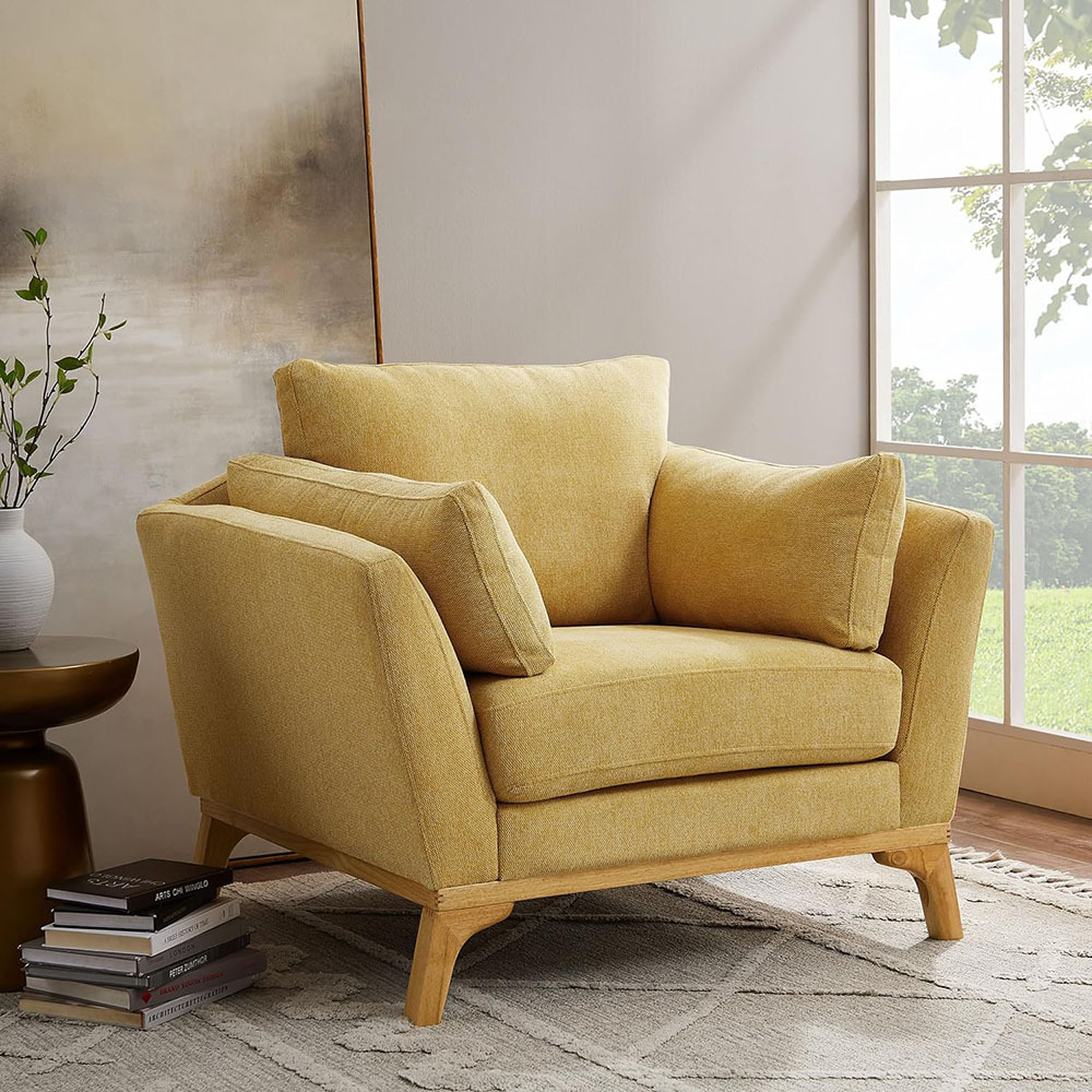 VANOMi Large Linen Accent Chair Yellow
