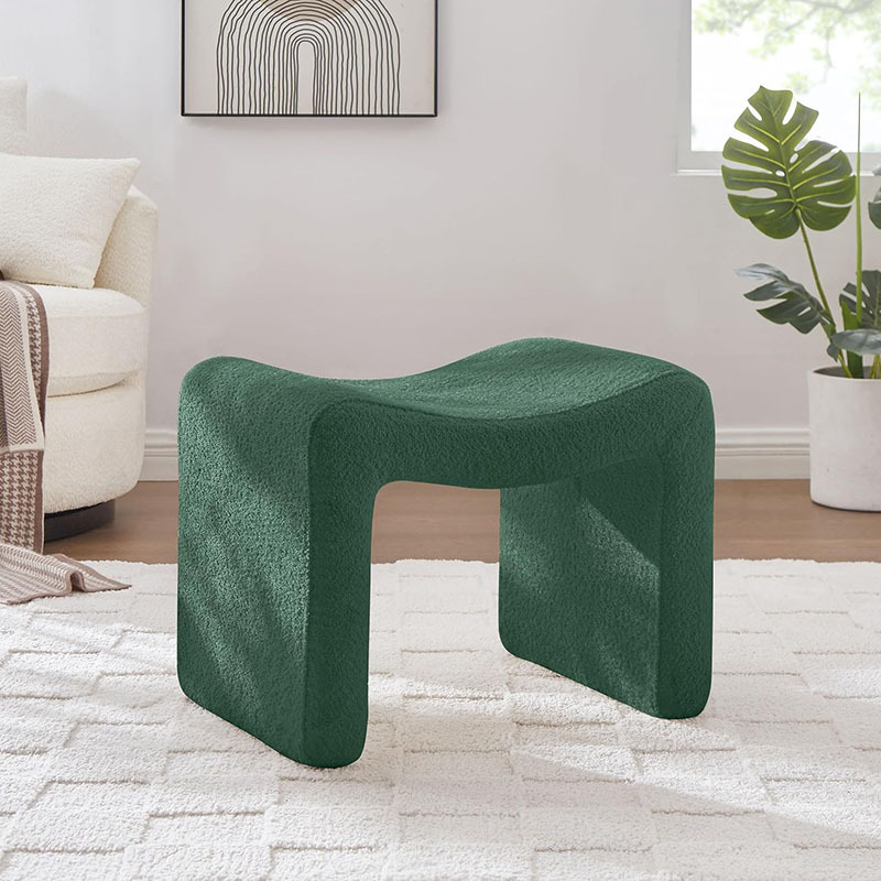 VANOMi Large Footstool Ottoman Green Boucle Fabric