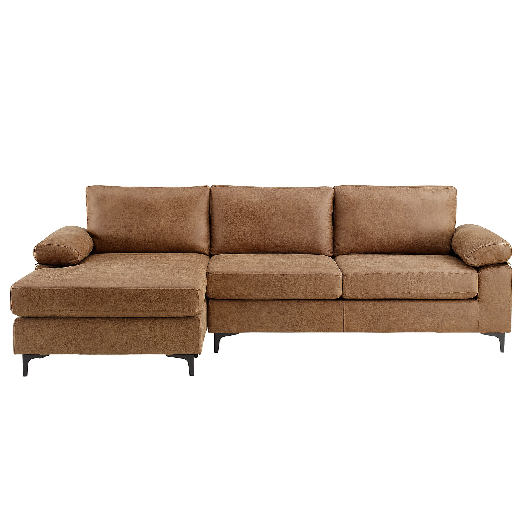VANOMi 100" Reversible Faux Leather Sectional Sofa with Chaise | Mid-Century Modern Brown
