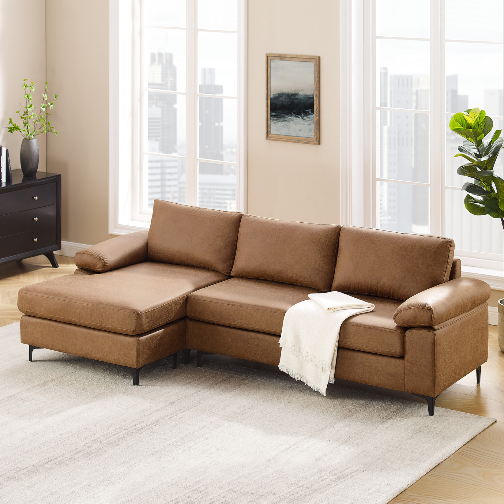100" Reversible Faux Leather Sectional Sofa with Chaise - VANOMi