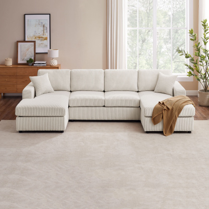 VANOMi 118'' U-Shaped Corduroy Sectional Sofa Beige