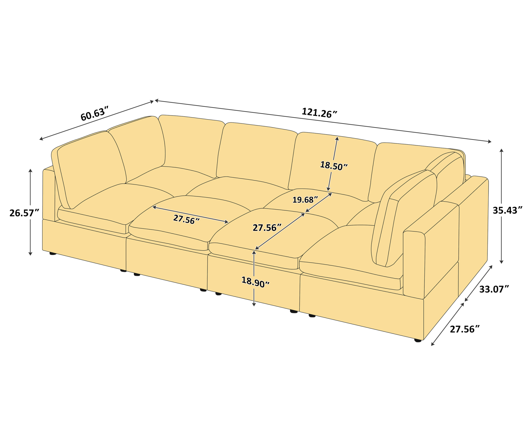 120'' U Shaped 8 Seat Chenille Modular Sofa Bed with Ottomans for Living Room Size - VANOMi