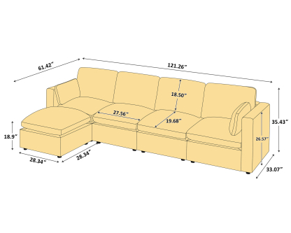 120'' L Shaped 5 Seat Chenille Modular Sofa with Ottomans for Living Room Size - VANOMi