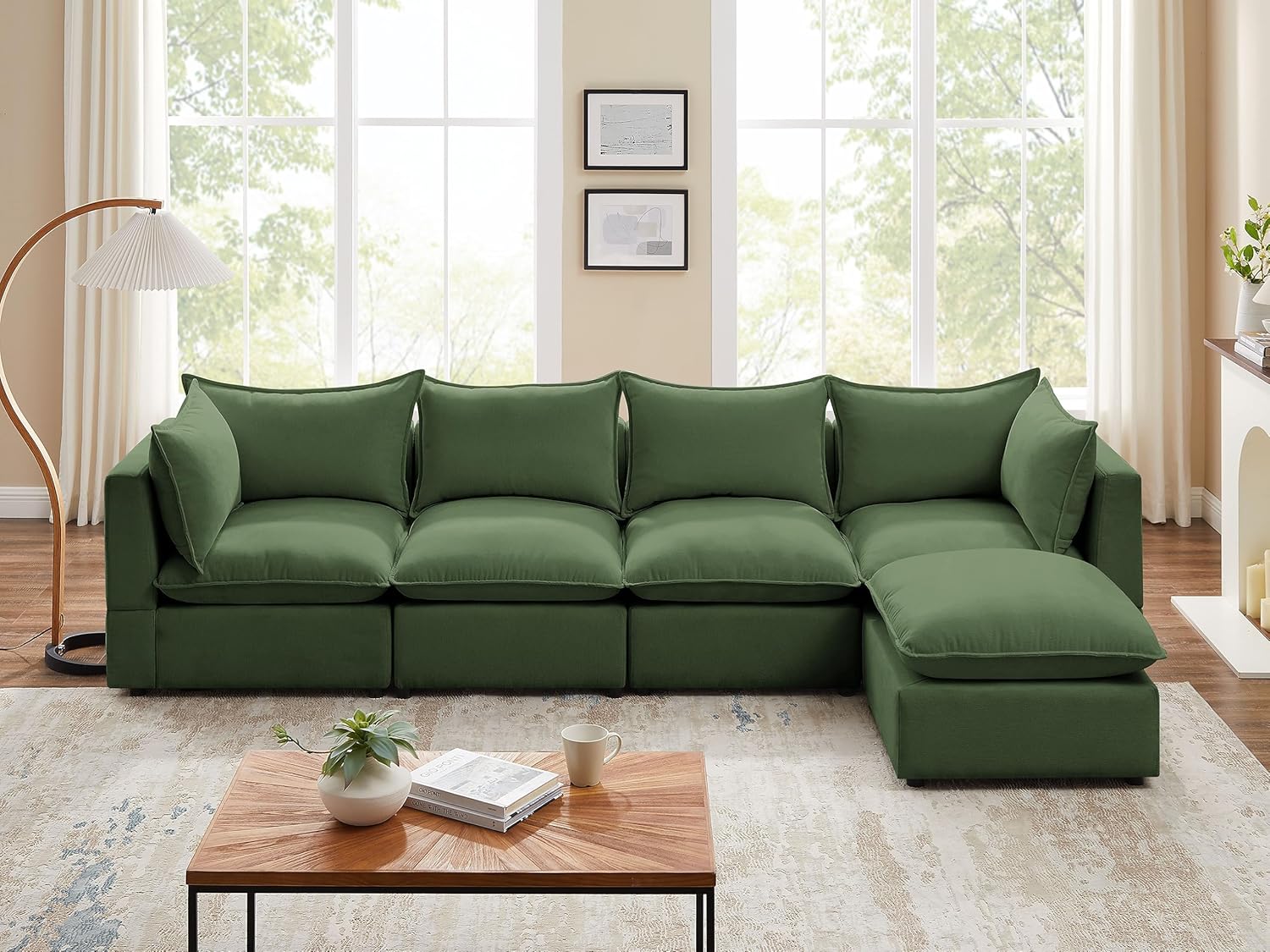 VANOMi 120'' Modular L Shaped Sofa 5 Seat Couch Green