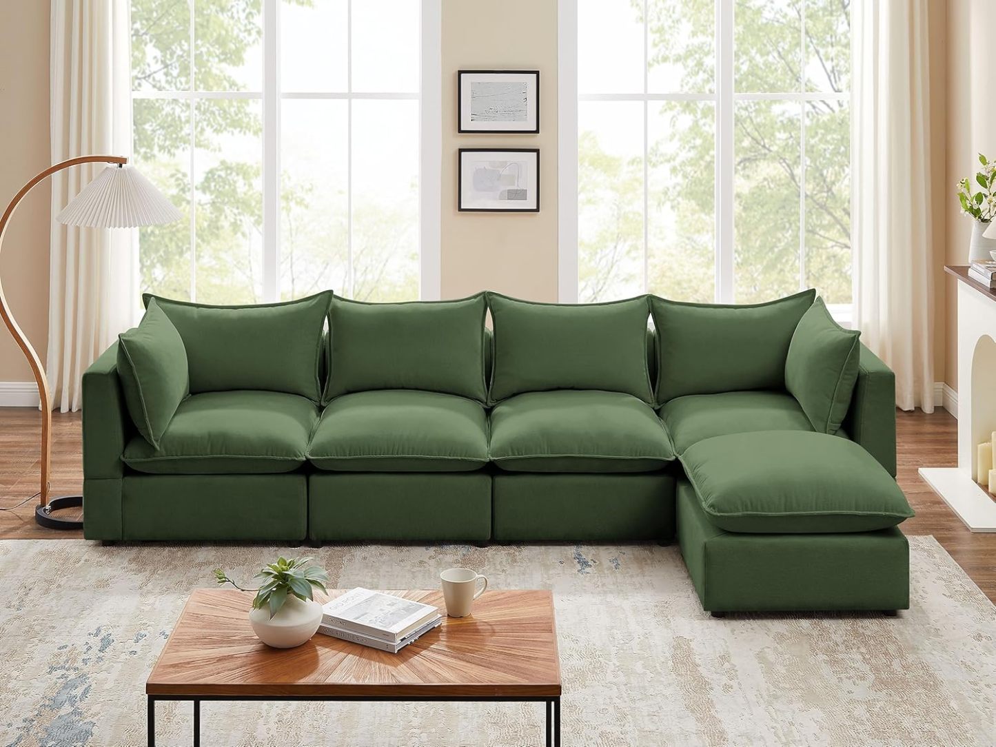 VANOMi 120'' Modular L Shaped Sofa 5 Seat Couch Green