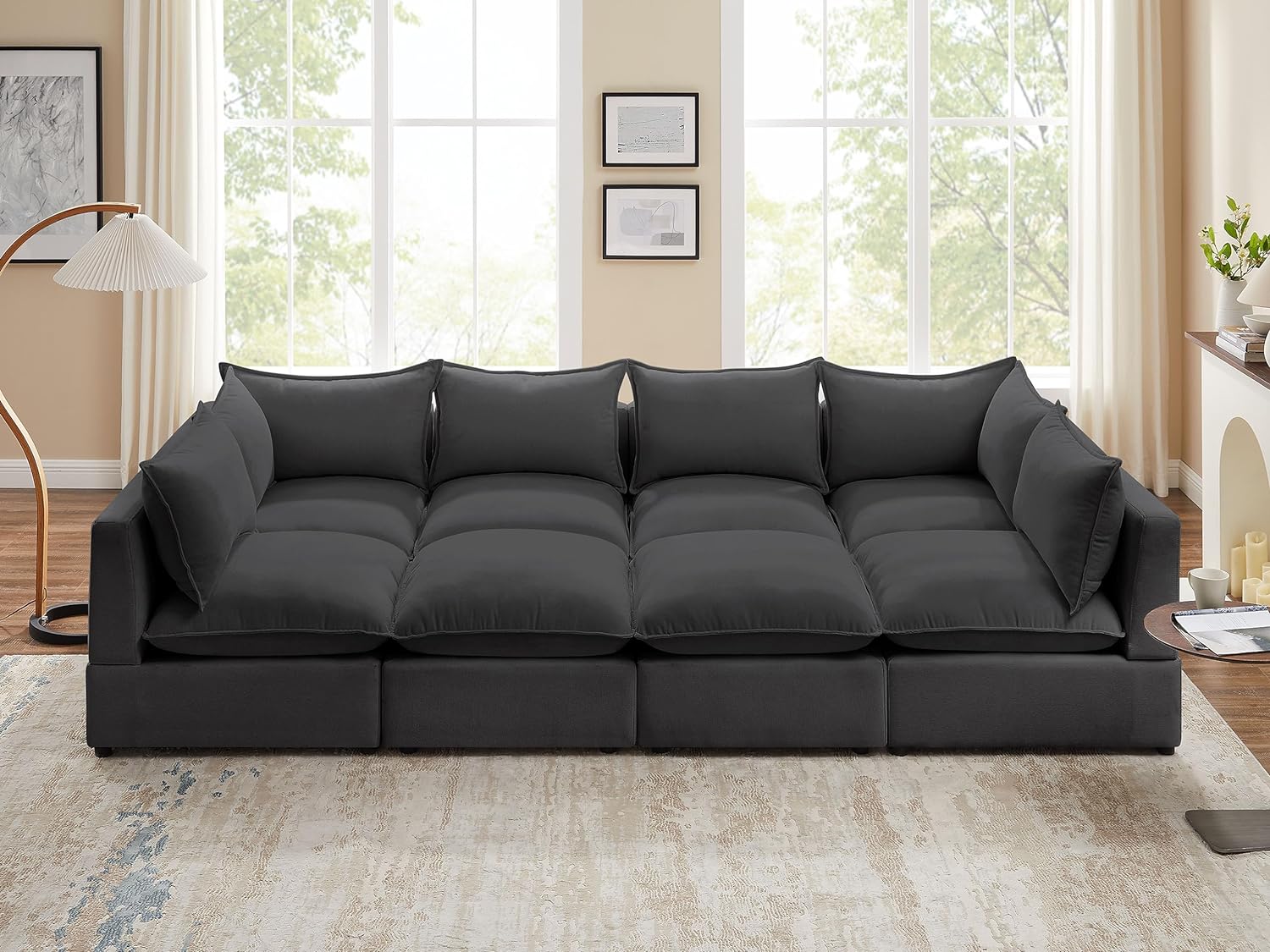 VANOMi 120'' Modular Sofa 8 Seat Couch Grey