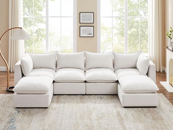 VANOMi 120'' Modular U Shaped Sofa 6 Seat Couch Beige