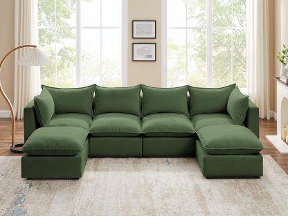 VANOMi 120'' Modular U Shaped Sofa 6 Seat Couch Green