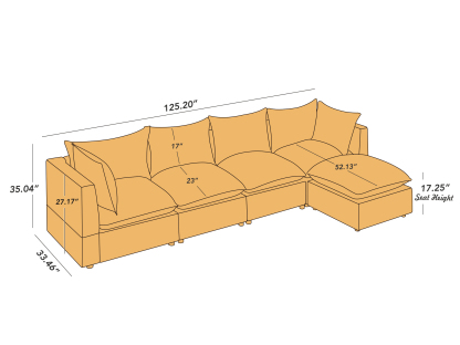 VANOMi 125-inch L Shaped Sofa 5 Seat Linen Modular Sofa with Ottoman Size Details
