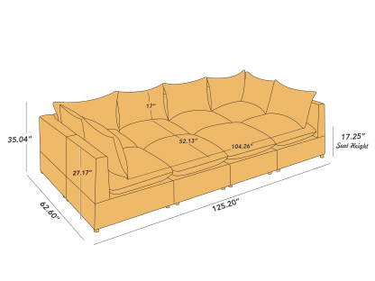 VANOMi 125-inch Large Sofa Bed 8 Seat Linen Modular Sofa with 2 Ottomans Size Details