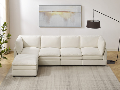 VANOMi 127'' L Shaped 5 Seat Knit Modular Sofa with Ottomans White