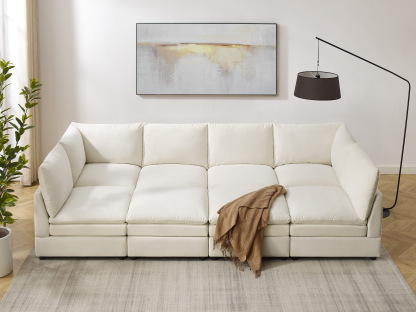 VANOMi 127'' 8 Seat Knit Modular Sofa Bed with Ottomans White