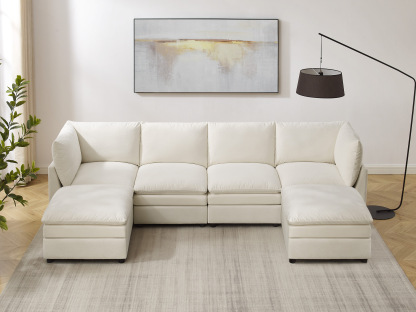 VANOMi 127'' U Shaped 6 Seat Knit Modular Sofa with Ottomans White