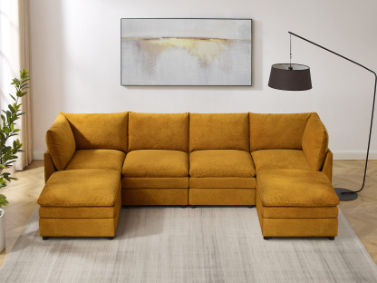 VANOMi 127'' U Shaped 6 Seat Knit Modular Sofa with Ottomans Curry