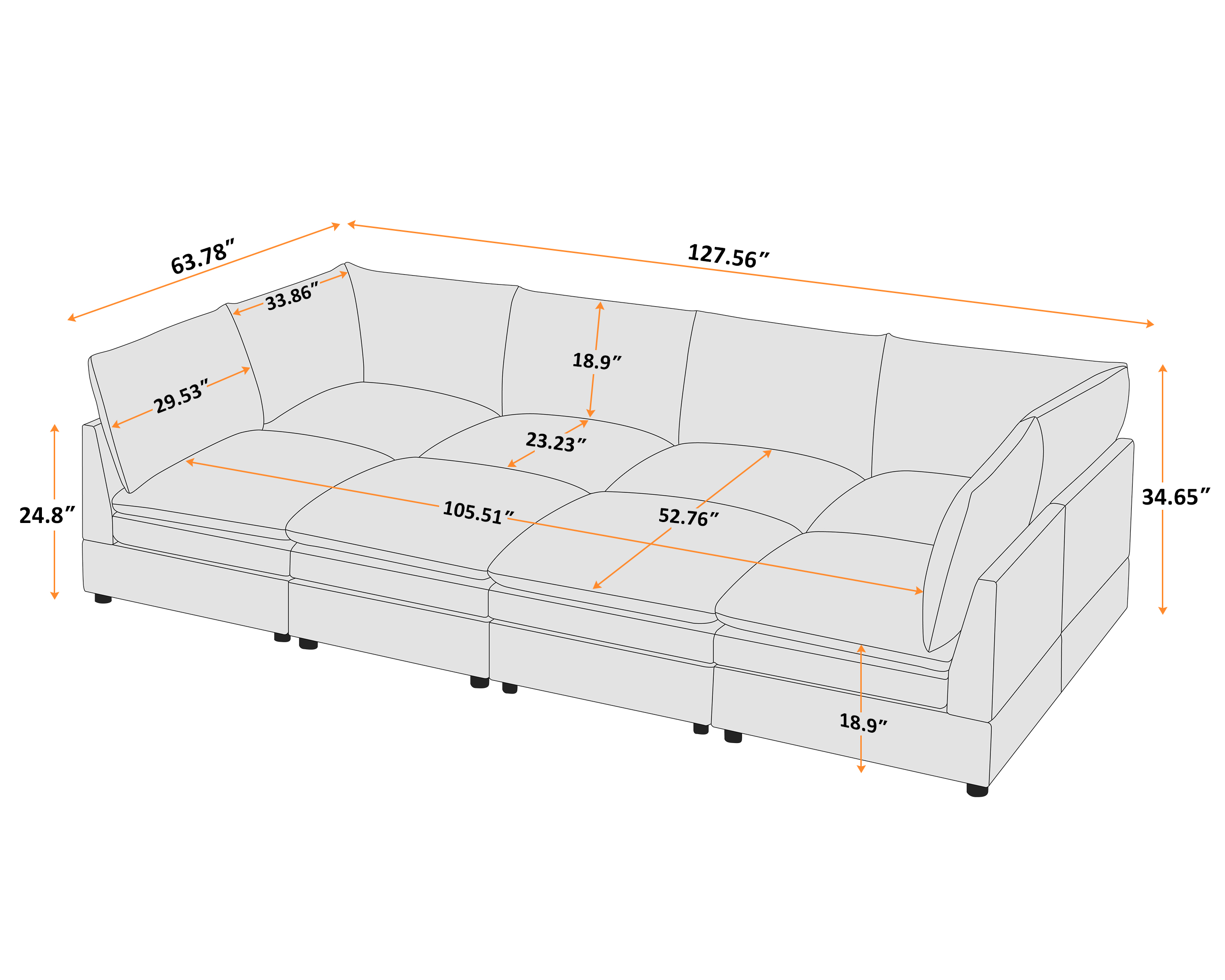 VANOMi 127'' 8 Seat Knit Modular Sofa Bed with Ottomans Size