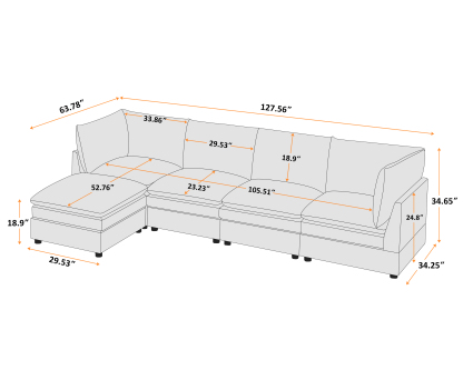 VANOMi 127'' L shaped 5 Seat Knit Modular Sofa with Ottomans Size