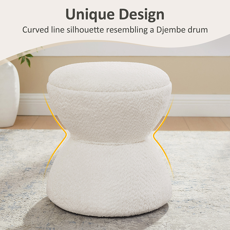 VANOMi Multi-Functional Boucle Ottoman Sturdy Footstool African Drum Design