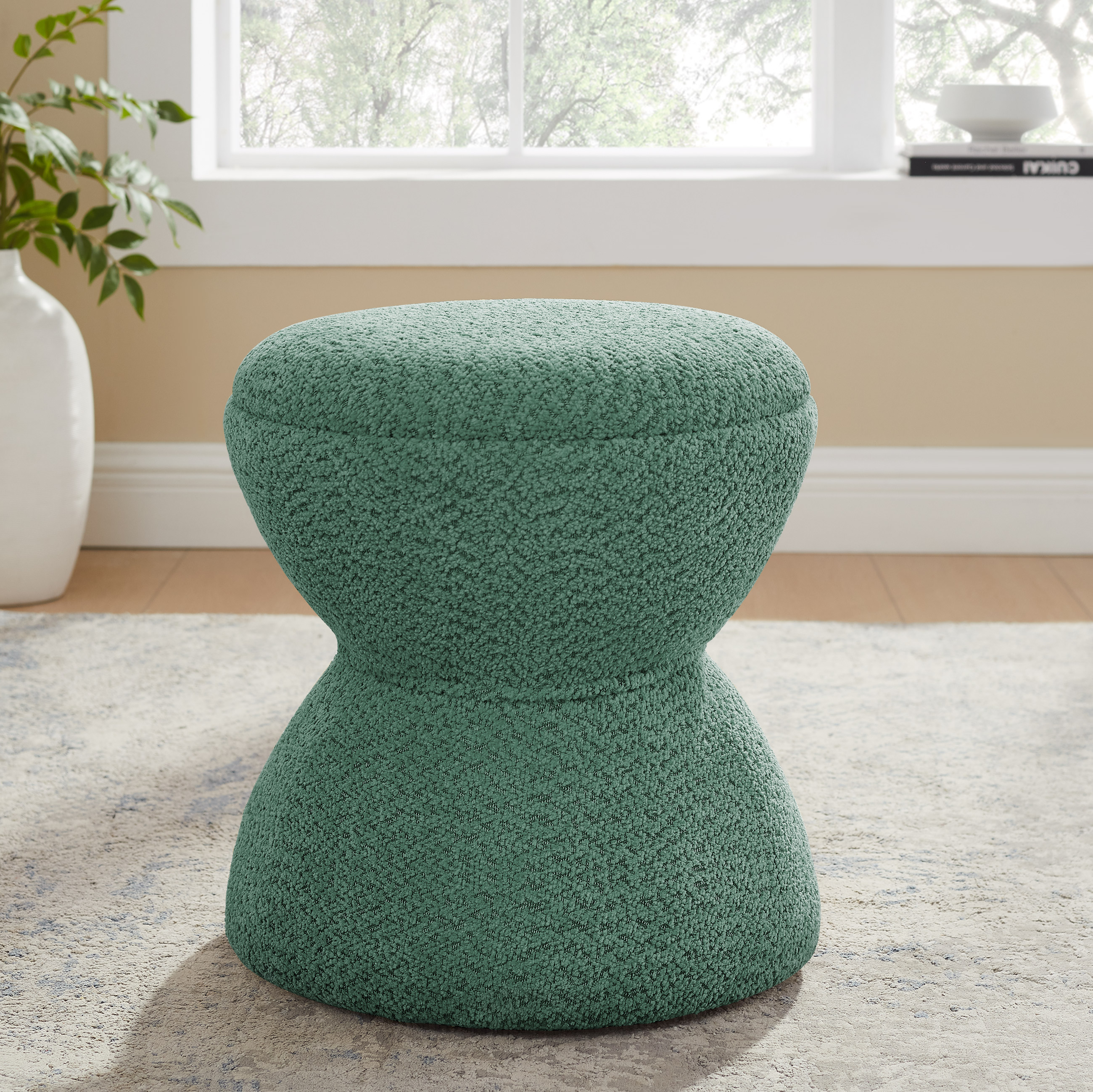 VANOMi Multi-Functional Boucle Ottoman Sturdy Footstool Green