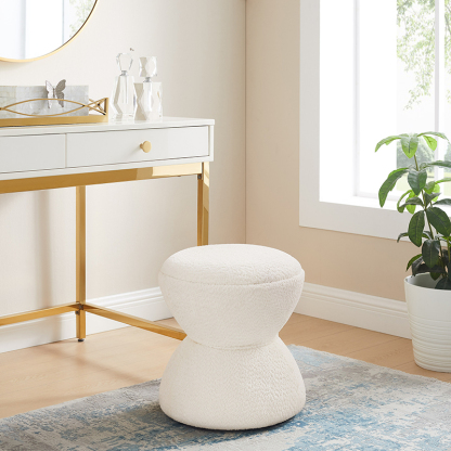 VANOMi Multi-Functional Boucle Ottoman Sturdy Footstool for Vanity