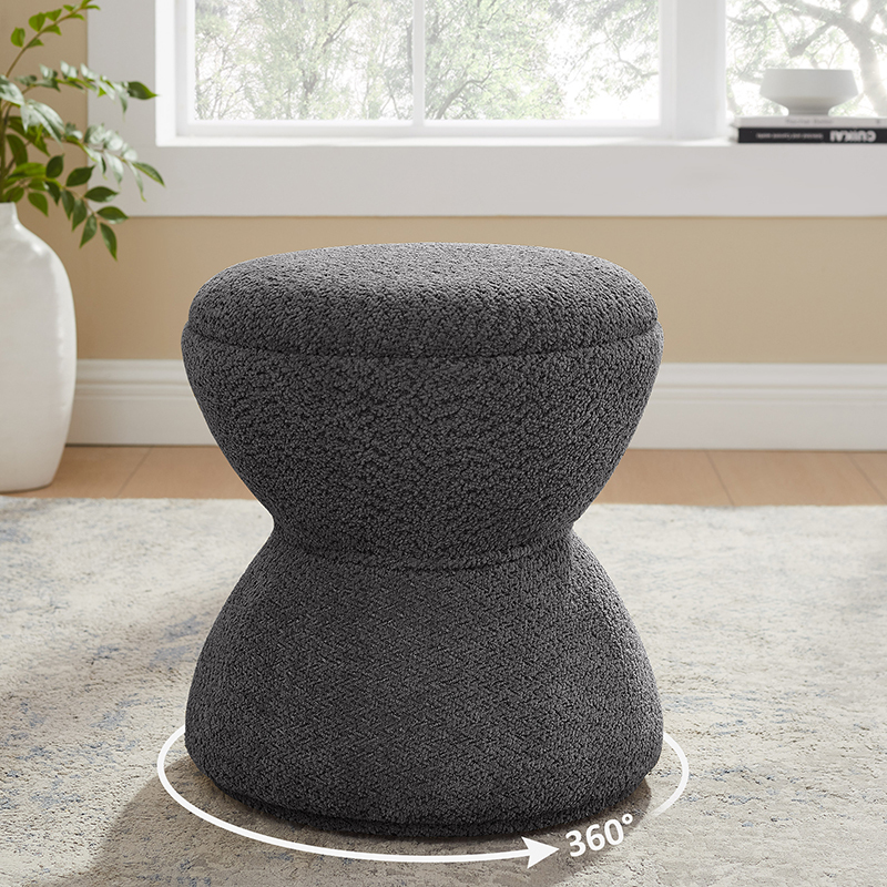 VANOMi Rotating Boucle Ottoman Sturdy Footstool Dark Grey