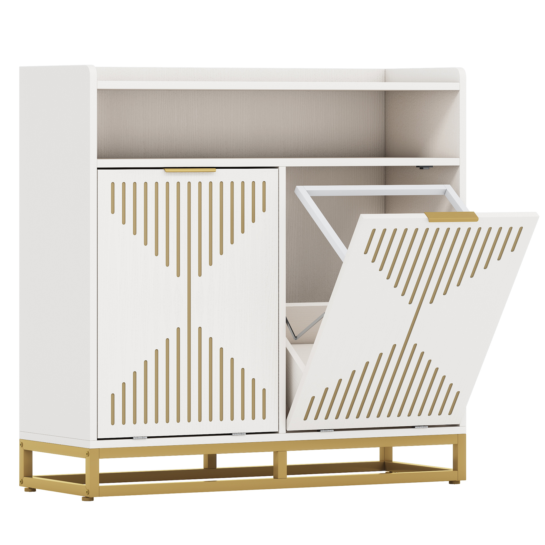 VANOMi Modern Farmhouse Double Tilt Trash Cabinet 20 Gallon Trash Bin Cabinet(No Trash Can)