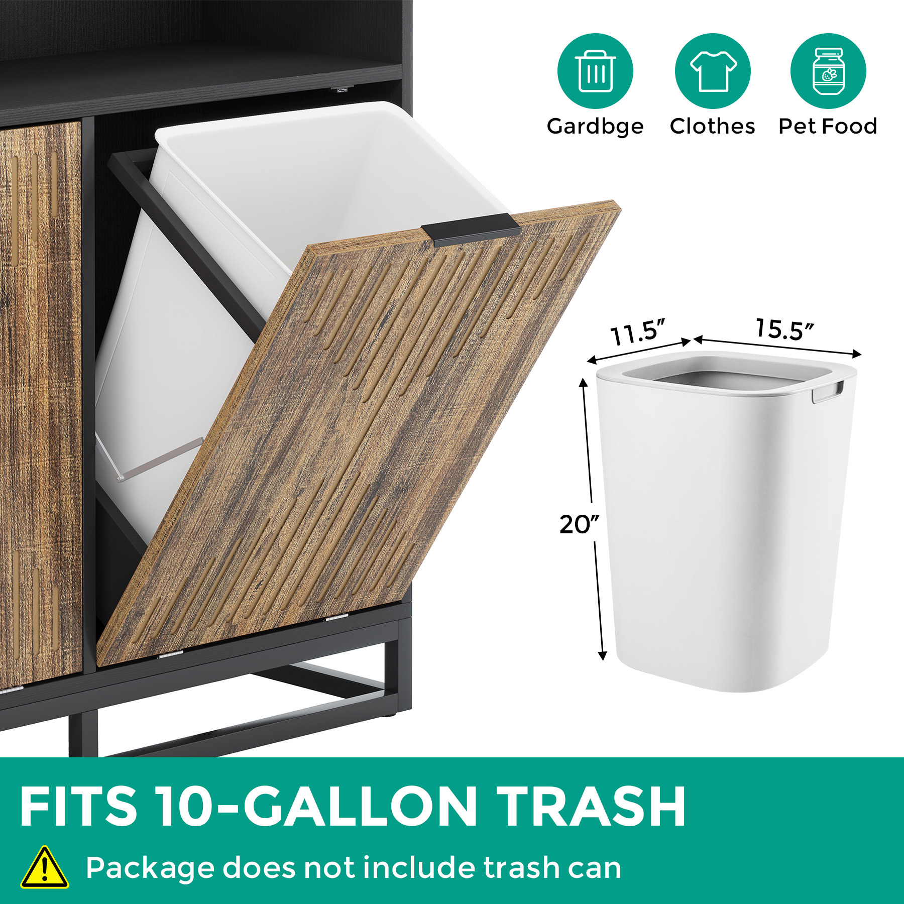 VANOMi Modern Farmhouse Double Tilt Trash Cabinet 20 Gallon Trash Bin Cabinet(No Trash Can)