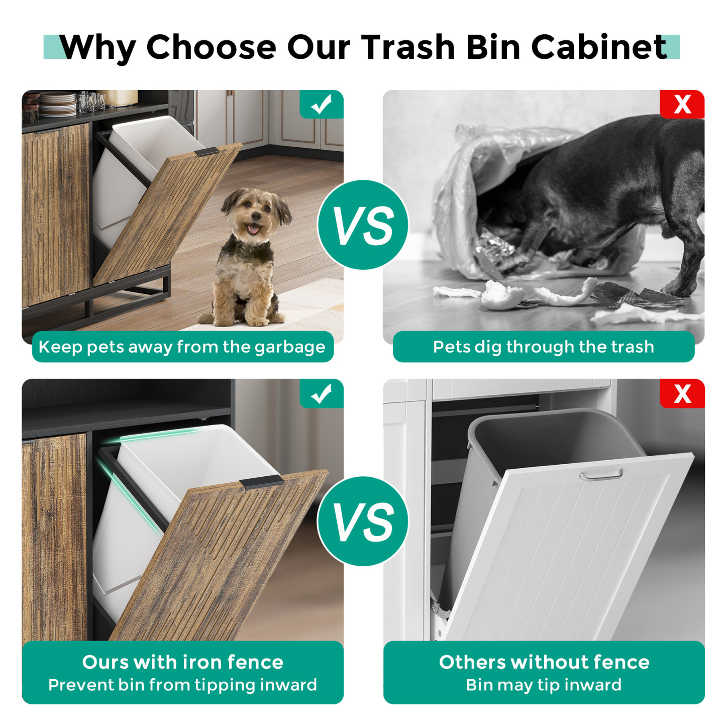 VANOMi Modern Farmhouse Double Tilt Trash Cabinet 20 Gallon Trash Bin Cabinet(No Trash Can)