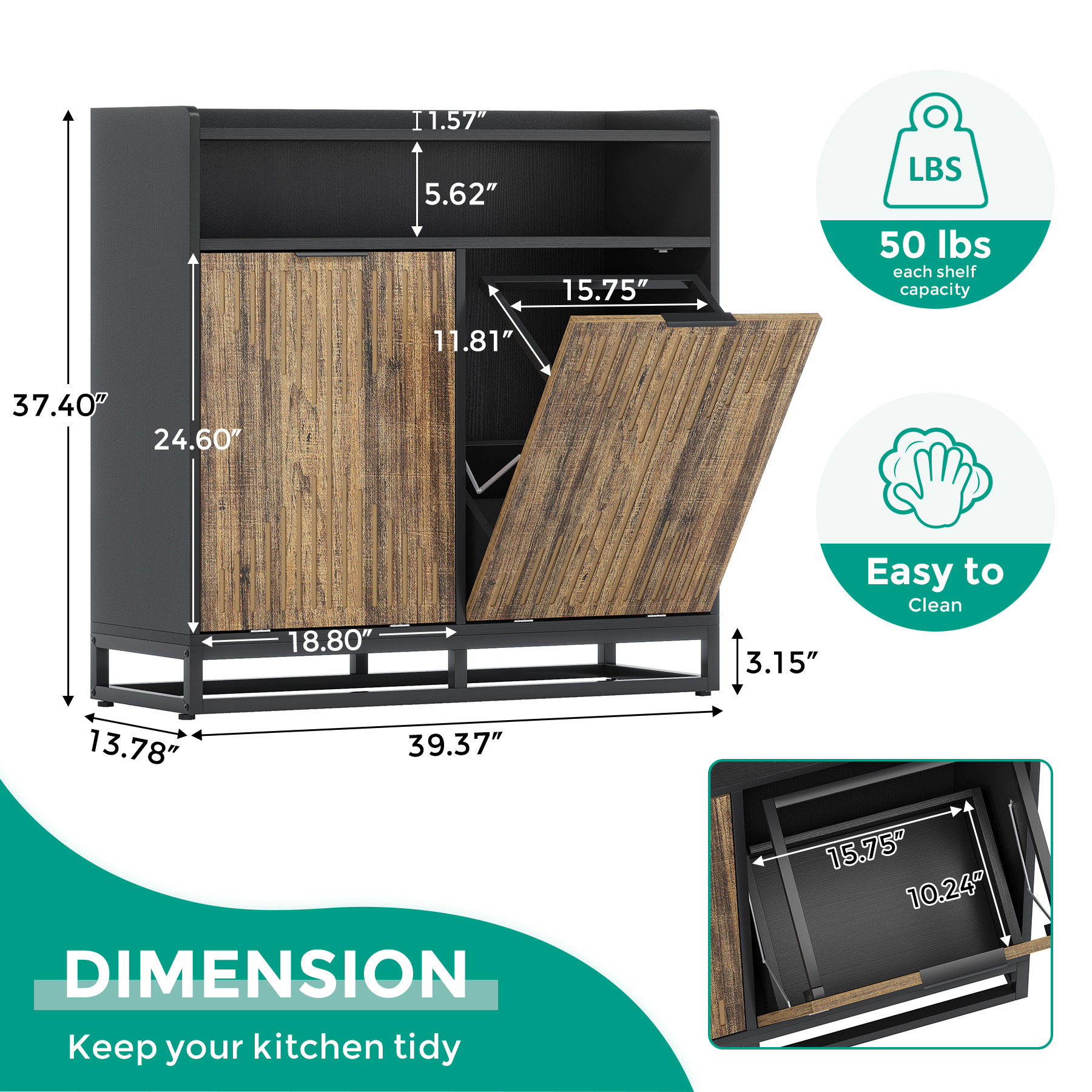 VANOMi Modern Farmhouse Double Tilt Trash Cabinet 20 Gallon Trash Bin Cabinet(No Trash Can)