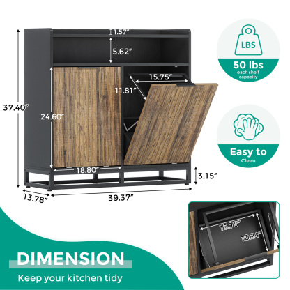 VANOMi Modern Farmhouse Double Tilt Trash Cabinet 20 Gallon Trash Bin Cabinet(No Trash Can)