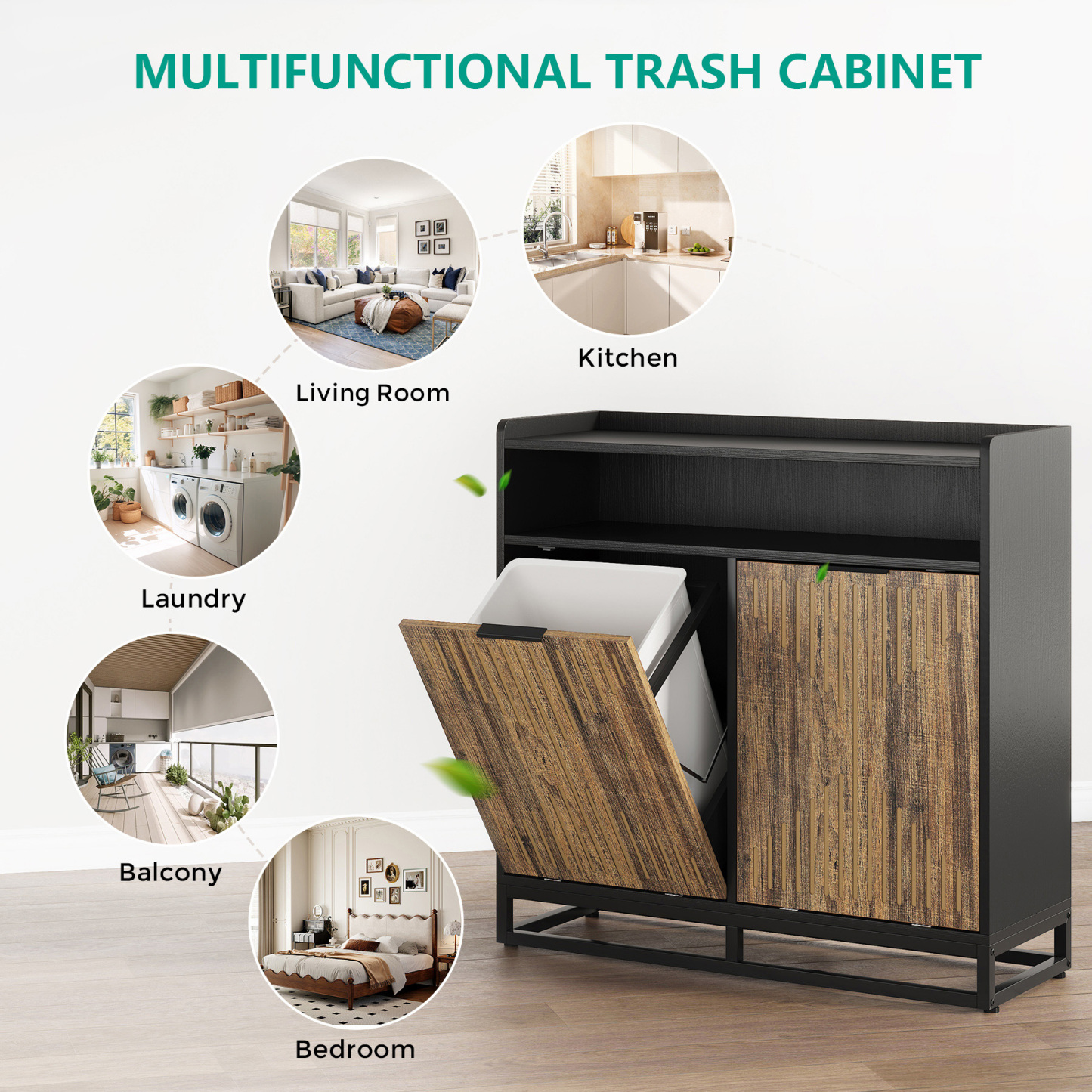 VANOMi Modern Farmhouse Double Tilt Trash Cabinet 20 Gallon Trash Bin Cabinet(No Trash Can)