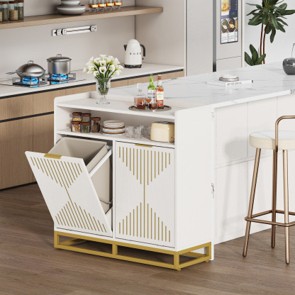 VANOMi Modern Farmhouse Double Tilt Trash Cabinet 20 Gallon Trash Bin Cabinet(No Trash Can)