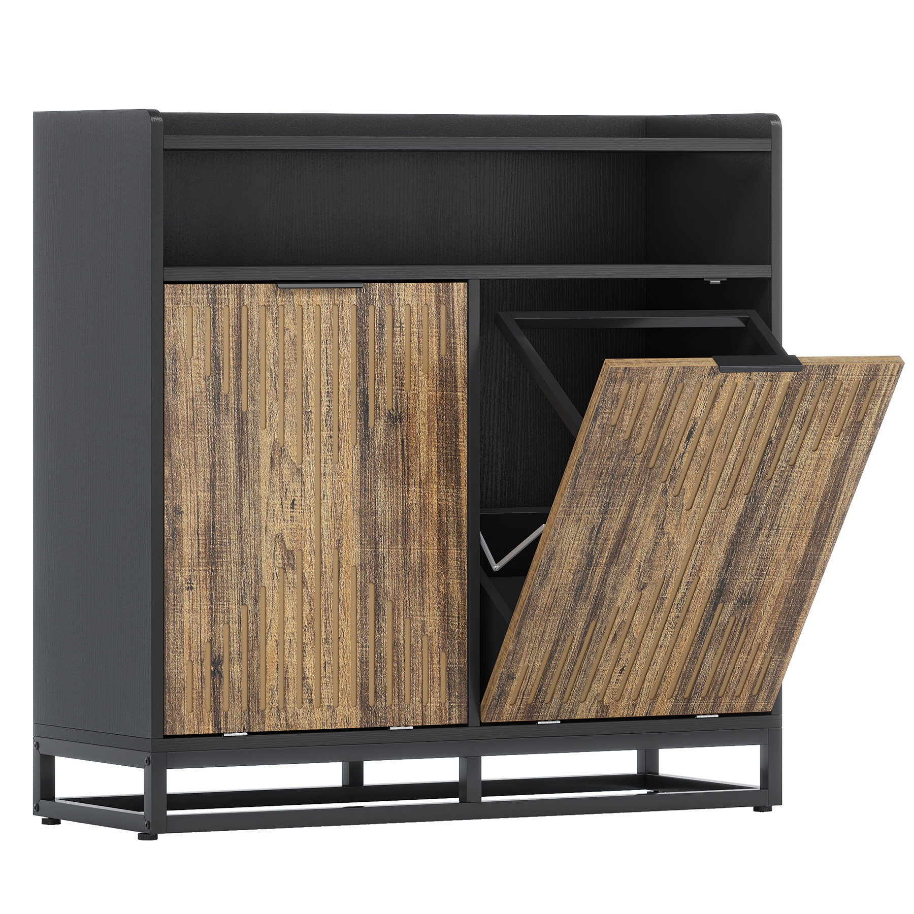 VANOMi Modern Farmhouse Double Tilt Trash Cabinet 20 Gallon Trash Bin Cabinet(No Trash Can)